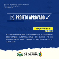 Aprovação do Projeto de Lei 027/2021